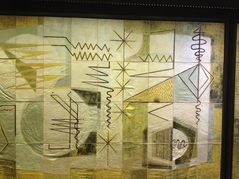 Impressions derived from the patternsproduced by cathode ray oscilligraphs used in testing Dorothy Annan mural Speed Highwalk Barbican London